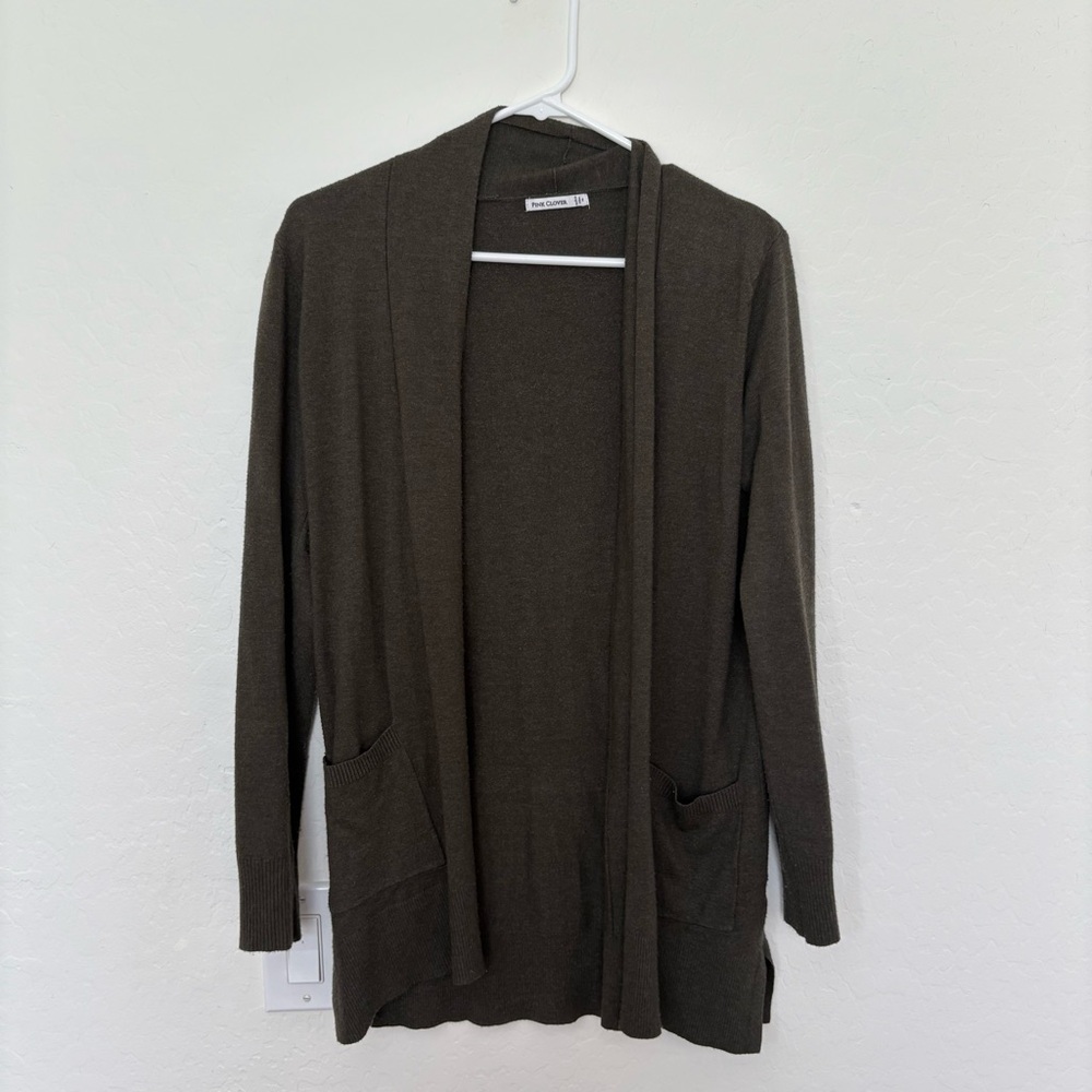 Pink Clover Dark Brown Open Front Cardigan
